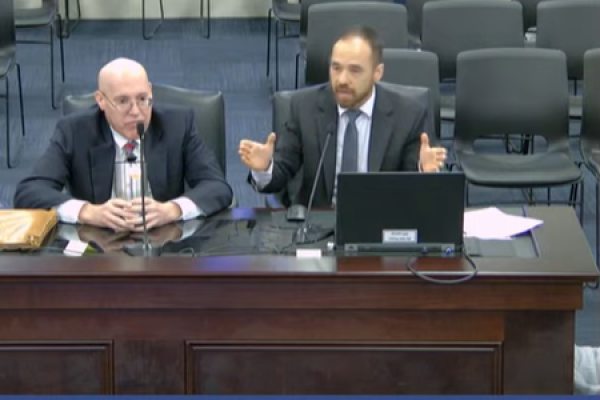 Tama The, M.D., and Hubert Ballard, M.D., present on AI at UK to a joint taskforce of the Kentucky legislature.